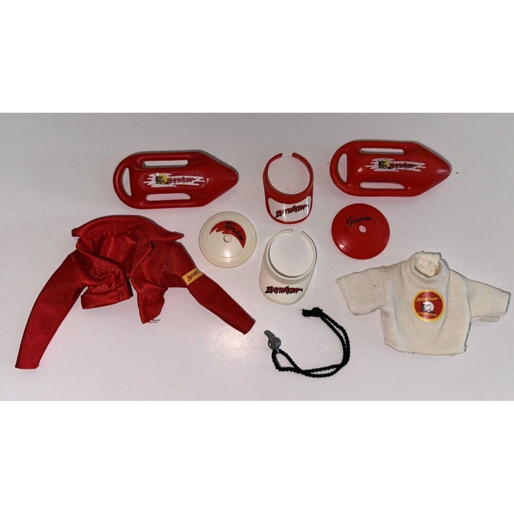 Vintage Barbie Baywatch Lifeguard Doll Visor Shirt Jacket Frisbee 9pc Lot 1994